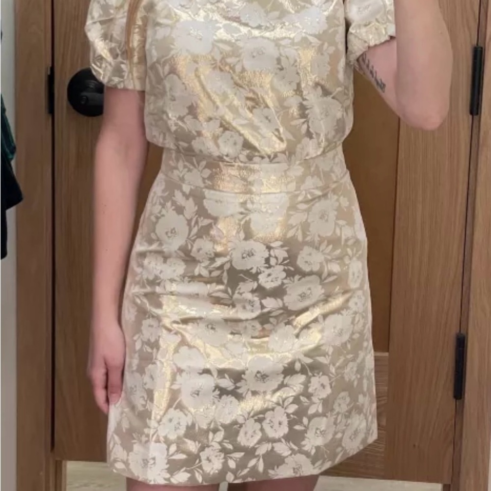 Chic JCrew Jacquard Brocade Ivory/Gold set-NWT